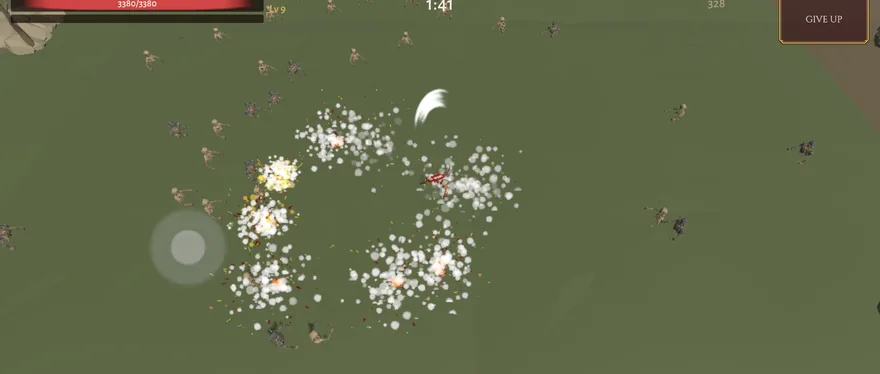 A champion surrounded by a growing crowd of enemies.